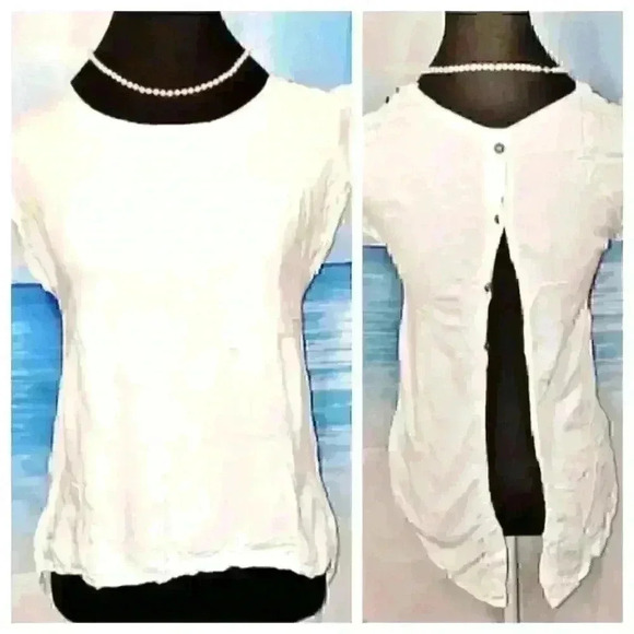 BODY CENTRAL Hi/Low WHITE Cotton OPEN FLAP BACK Top Lightweight shirt size Sm - Picture 1 of 7